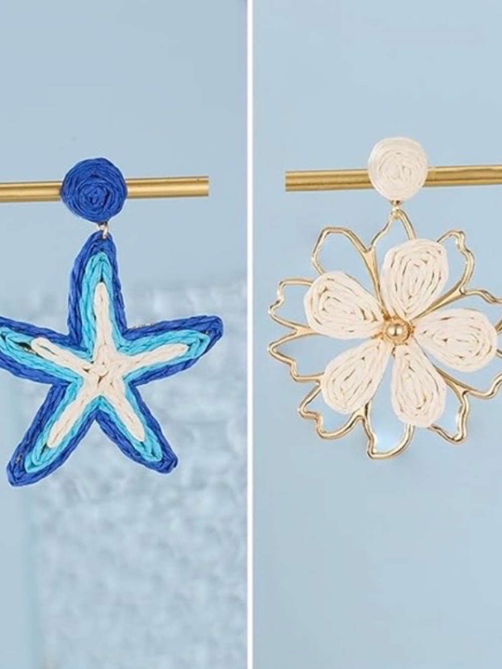 Straw Wrapped Boho Starfish or Flower Beach and Summer Earrings (choose one) NWT